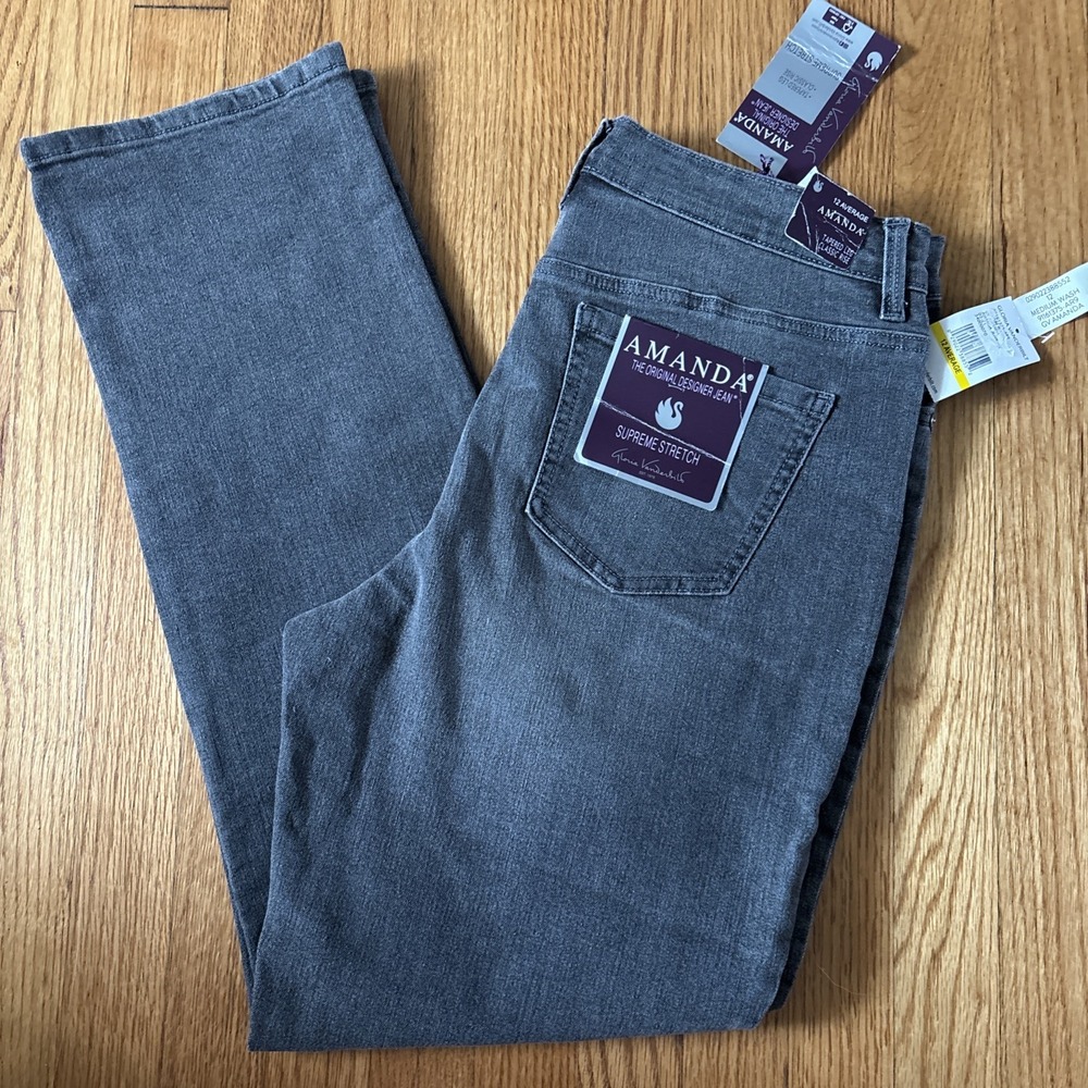 Gloria Vanderbilt Amanda Jeans Gray Tapered Leg Classic Rise Supreme Stretch 12